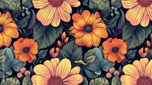 This seamless vintage flower pattern is made up of bright abstract wallpaper.