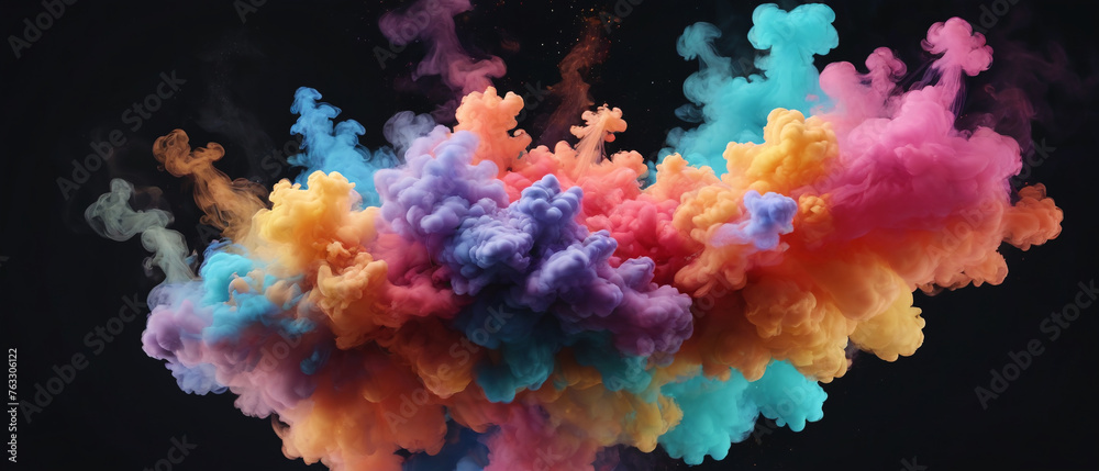 Colorful smoke on a black background, resembling a holy powder explosion.

