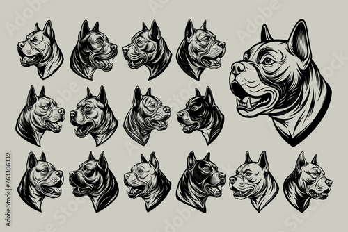 Collection of side view american bully dog head design vector photo