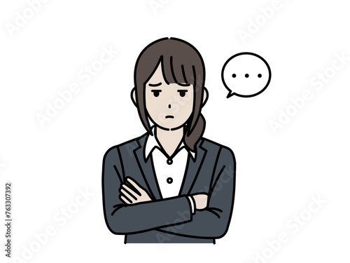 ジト目で睨んで疑う女性会社員のイラスト