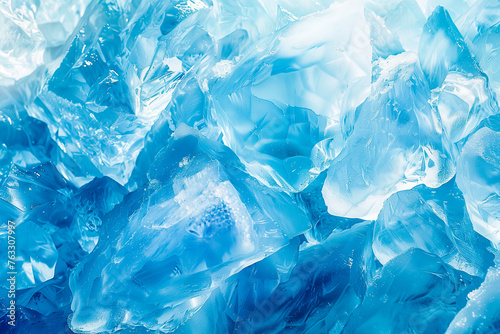 white and blue ice texture, frozen water background with crystals
