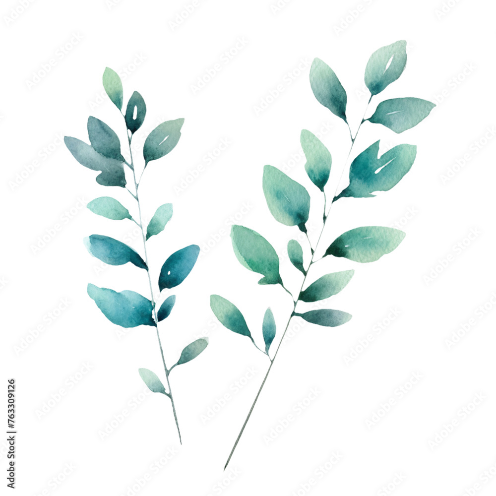 A tranquil watercolor artwork of blue-green leaves