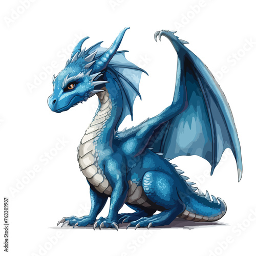 Blue dragon Clipart isolated on white background