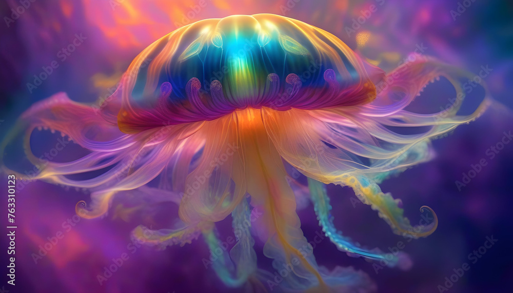 Obraz premium A digital painting of a jelly fish in neon colors