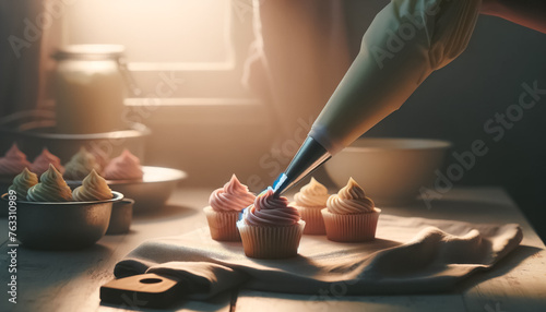 Artisan Baker Adorns Cupcakes with Swirls of Pink Frosting