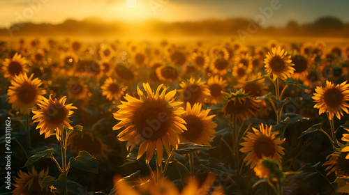 A field of blooming sunflowers swaying in the breeze, illustrating sustainable agriculture practices © MistoGraphy