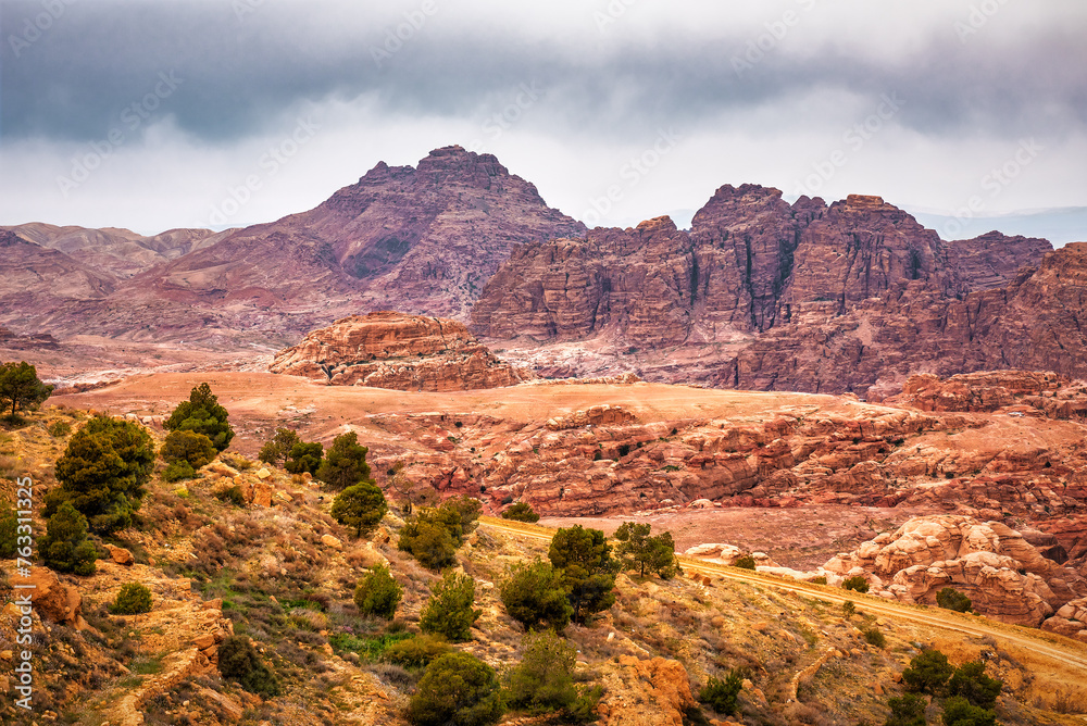 Desert with red mountains in Wadi Rum. Jordan