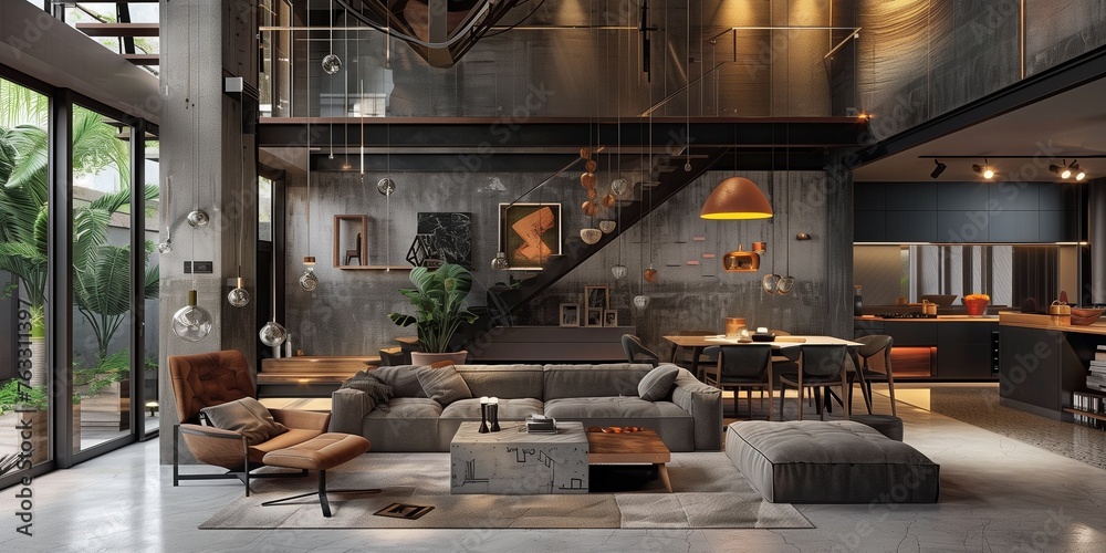 luxury studio apartment industrial style