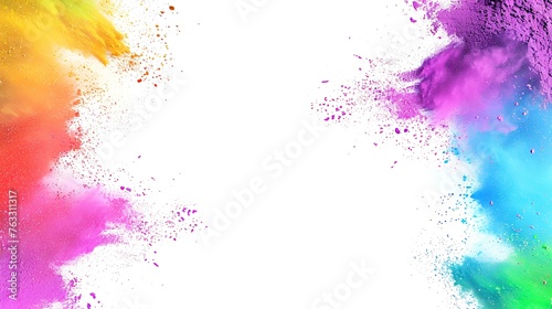 Colorful powder explosion on white background. Colored cloud. Colorful dust explode. Paint Holi.