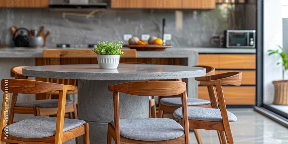 Concrete and wood materials kitchen interior