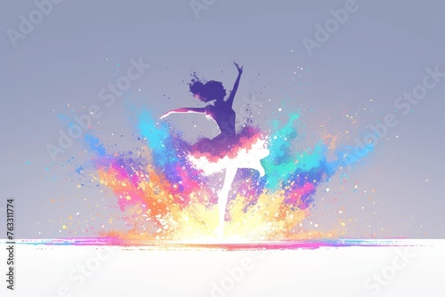 Dancer in the center jumping around Explosion made of colorful powder