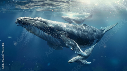 Mother whale raising young photo
