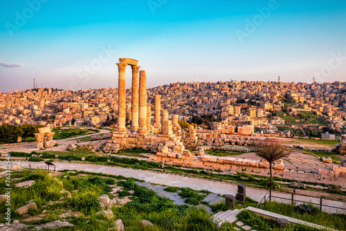 The citadel and Temple of Hercules at sunset. Amman. Jordan