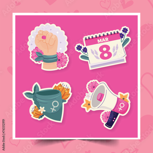 flat international women s day stickers collection design vector illustration