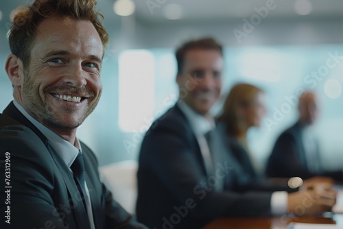 The businessman's smiling demeanor reflected his satisfaction with the outcomes of the meeting