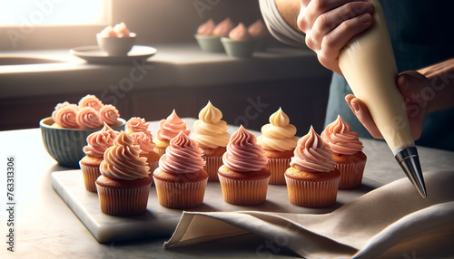Artisan Baker Adorns Cupcakes with Swirls of Pink Frosting