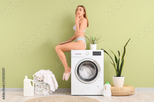 Shocked young woman in unde...