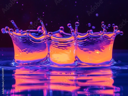 Three glasses of water splashing on surface.