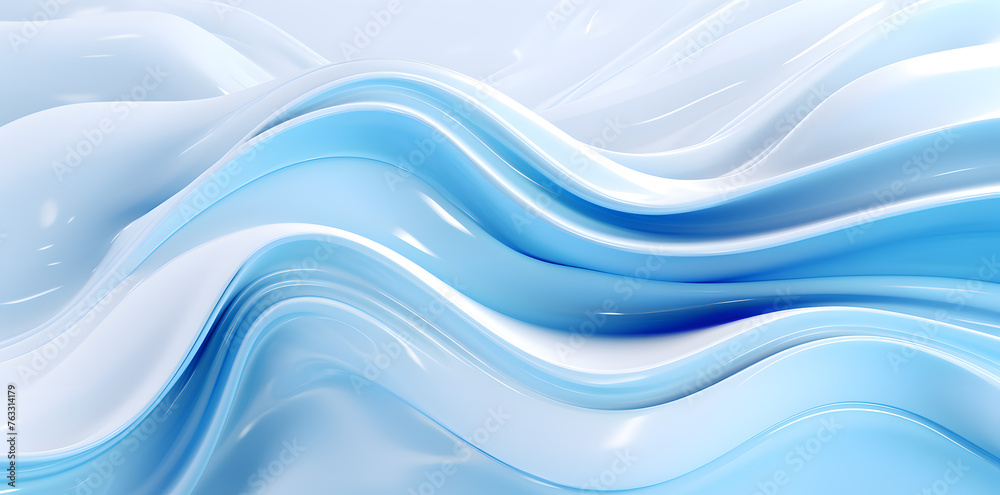 Fototapeta premium Fluid waves in light blue color, abstract background with liquid wave