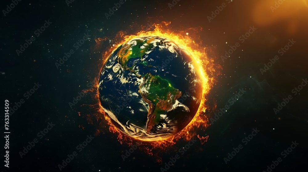 Burning Planet Earth represents climate change Burning Planet Earth represents climate change