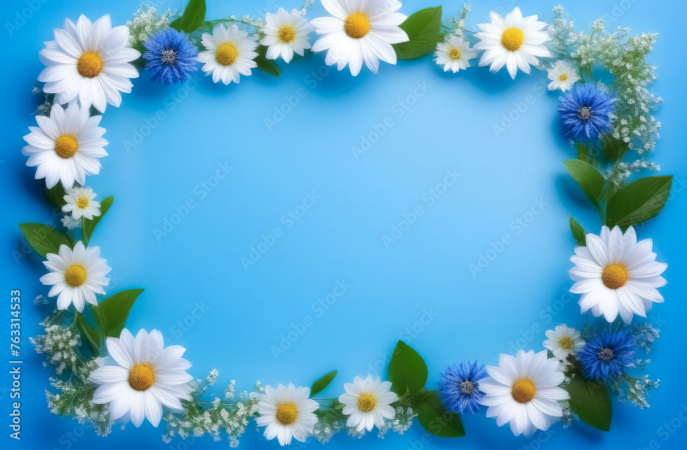 Floral frame on a blue background. Floral frame on a blue background.