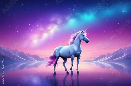 Pink unicorn sky with stars. Cute purple pastel background. Fantasy dreaming galaxy and magic wavy space with fairy light © Kseniya Ananko
