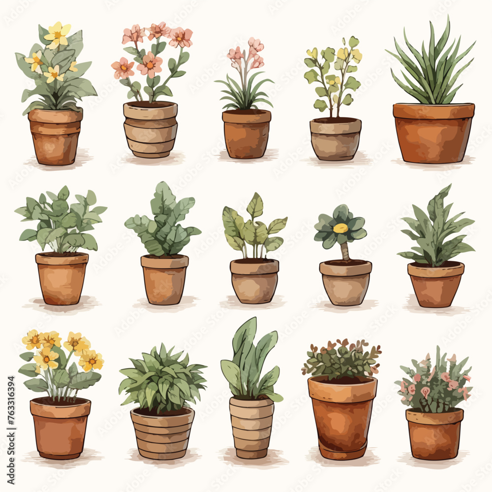 Rustic Flower Pots clipart isolated on white