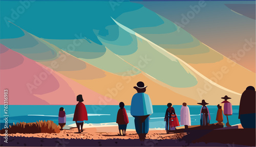 People walking on the beach at sunset