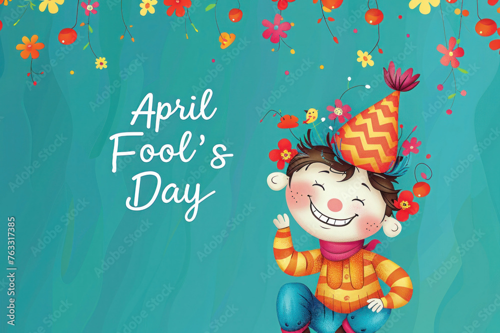 Naklejka premium Colorful funny humorous postcards banner for April Fools' Day, April 1, the day of jokes and laughter. With the inscription 