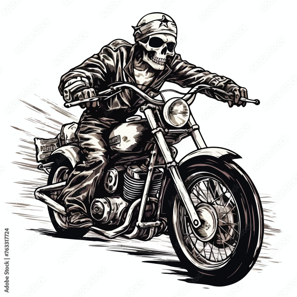 Skeleton riding a classic motorcycle clipart 