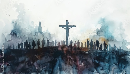 crucifixion of jesus in watercolor illustration photo