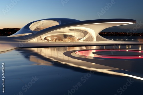 a futuristic industrial complex with advanced technology and sleek architecture photo