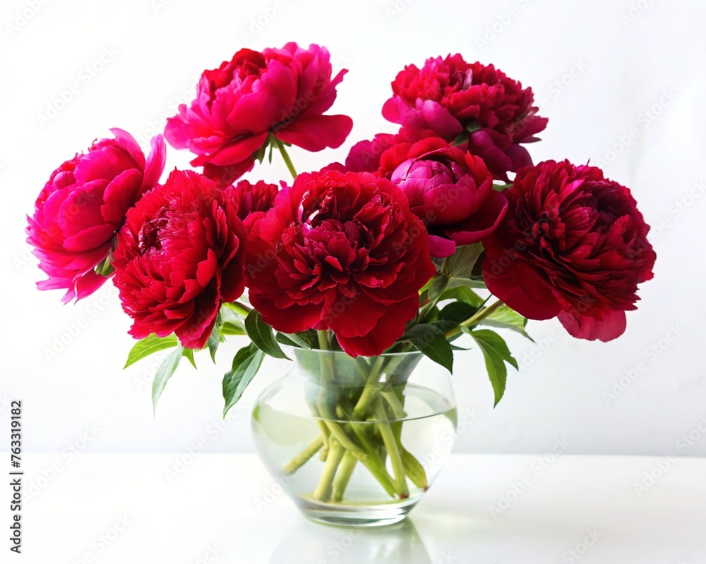 Bouquet of red peonies in vase on white background Bouquet of red peonies in vase on white background