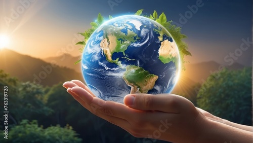 hand holding earth, earth day, world environment day concept