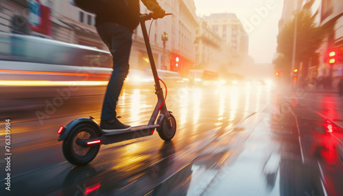 electric scooter goes fast around the city by AI generated image