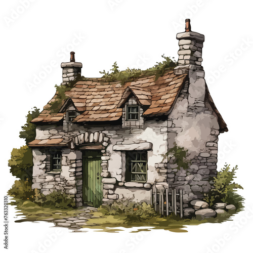 Stone Cottage Clipart isolated on white background