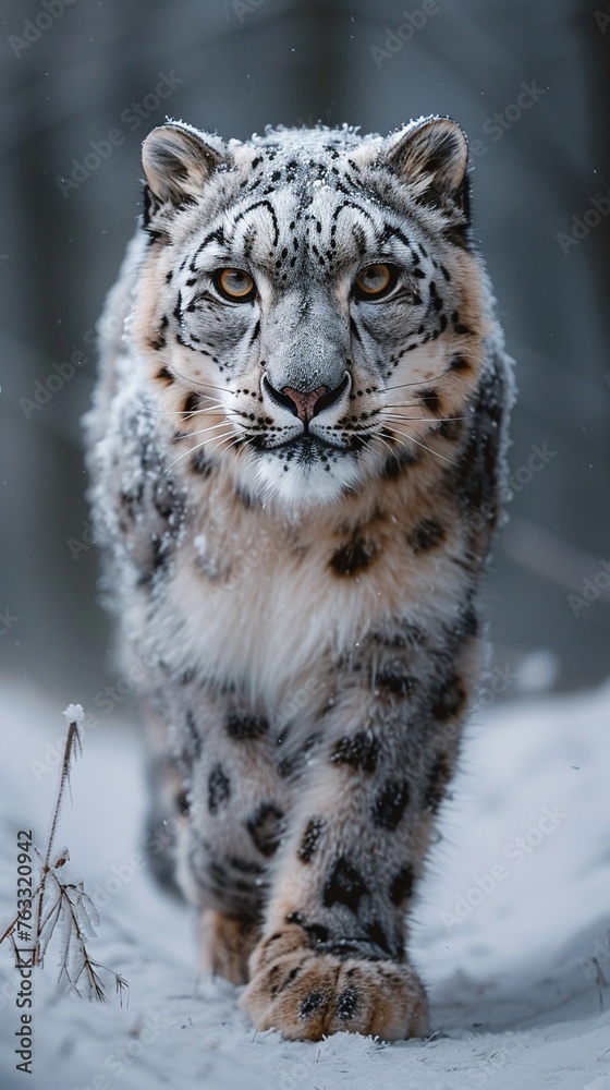 Snow leopard in icy realm, camouflage at its finest Snow leopard in icy realm, camouflage at its finest