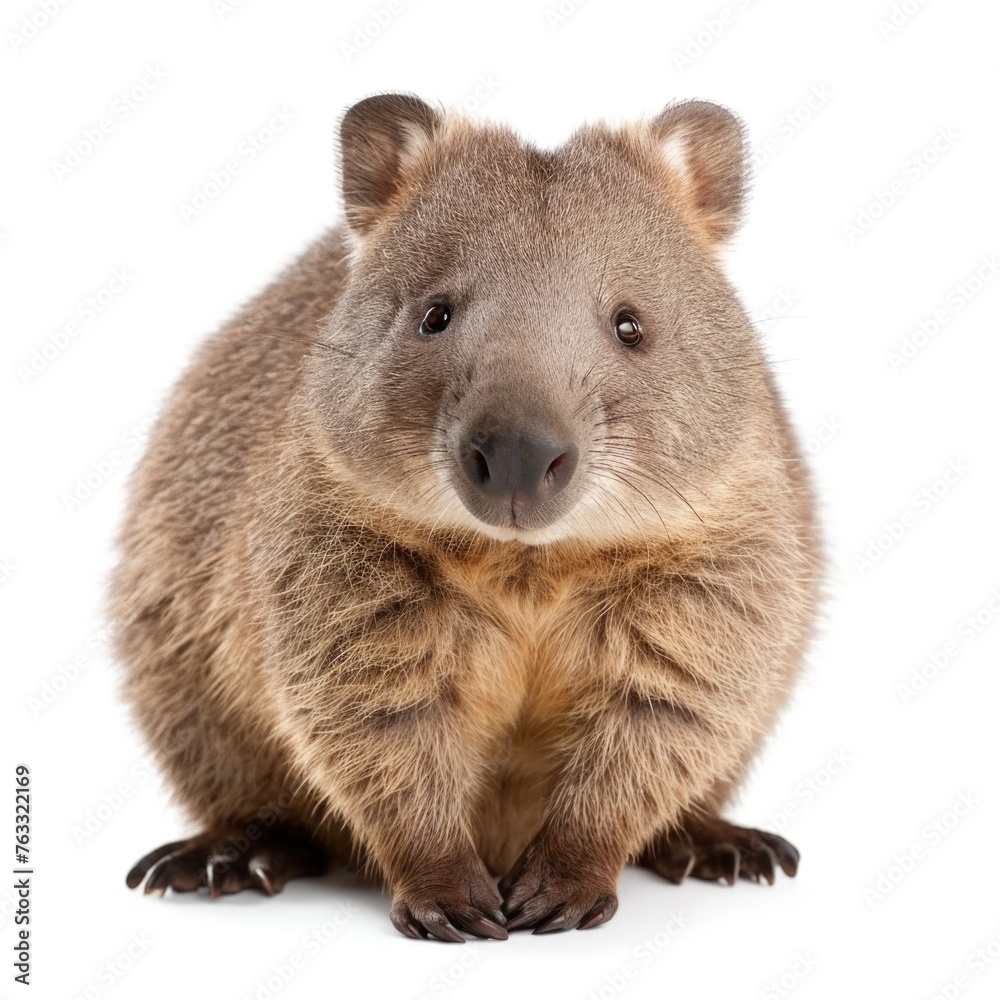 Wombat in natural pose isolated on white background, photo realistic Wombat in natural pose isolated on white background, photo realistic