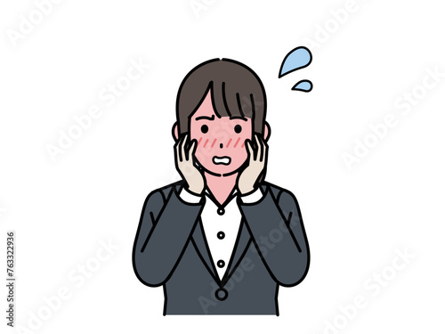 恥ずかしくて赤面する女性会社員のイラスト