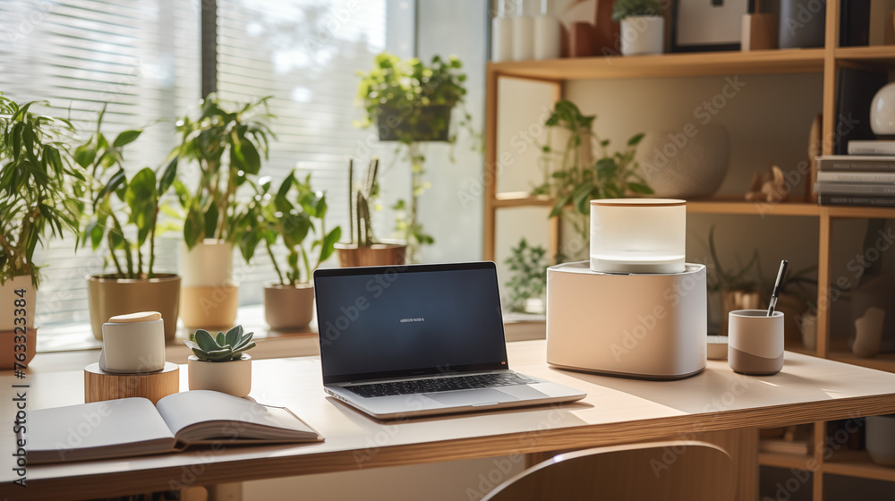 Fototapeta premium Bright Home Office with Abundant Houseplants