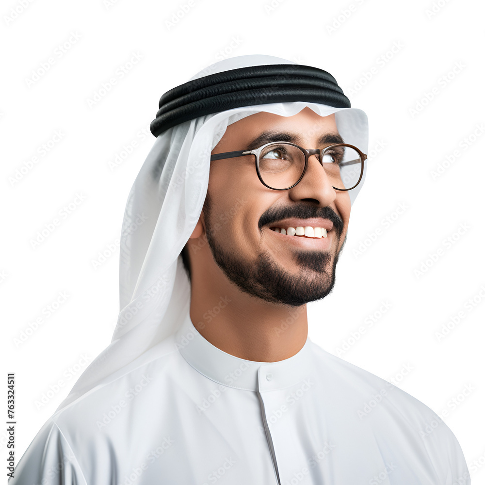 Man in Traditional Arabic Attire, a Teacher with Glasses, Captured in a Half Body Portrait, Isolated on Transparent Background, PNG Man in Traditional Arabic Attire, a Teacher with Glasses, Captured in a Half Body Portrait, Isolated on Transparent Background, PNG