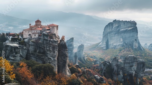 Beautiful landscape of monasteries and rocks of Meteora , Greece