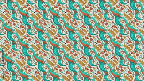 Wave and Fish Pattern. Loop Background Animation