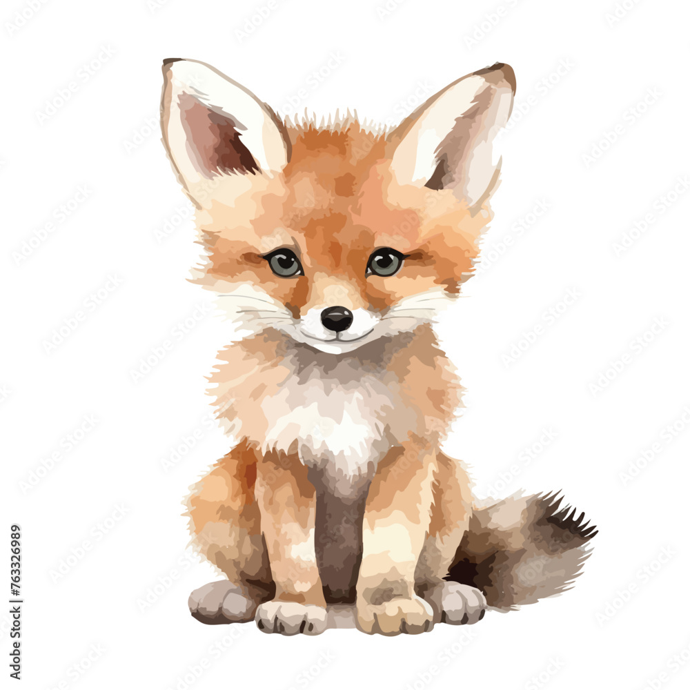 Watercolor Baby Fox clipart isolated on white background