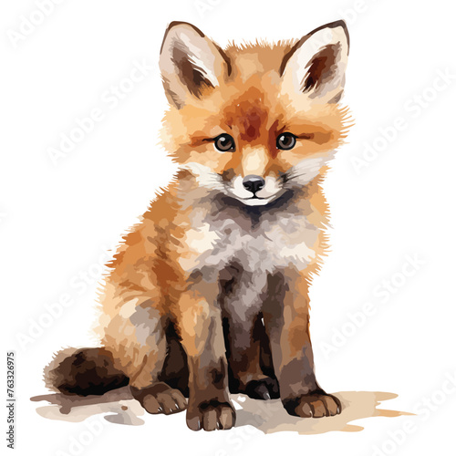 Watercolor Baby Fox clipart isolated on white background
