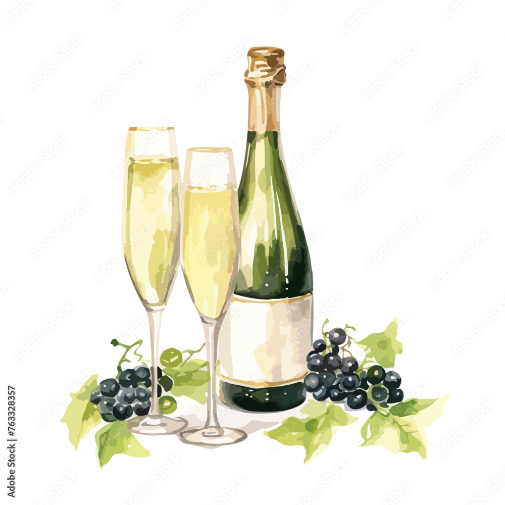 WATERCOLOR Champagne Art clipart isolated on white