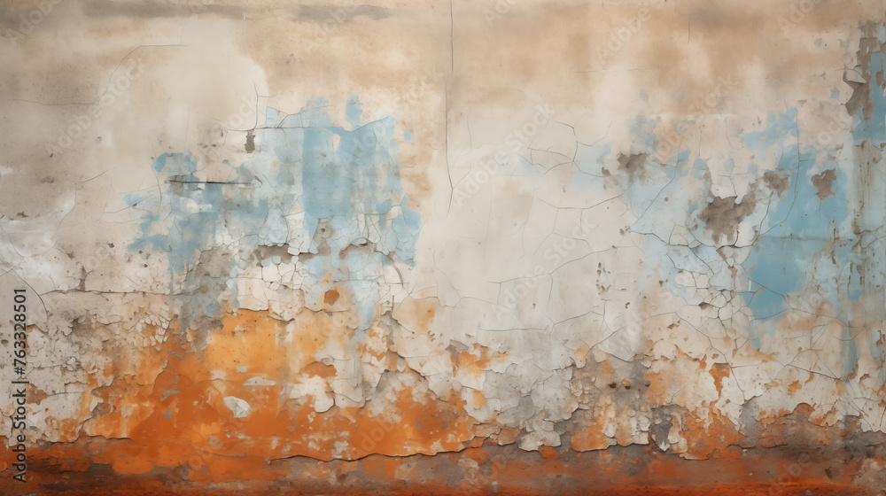 Decaying Wall with Blue and Orange Peeling Paint Texture