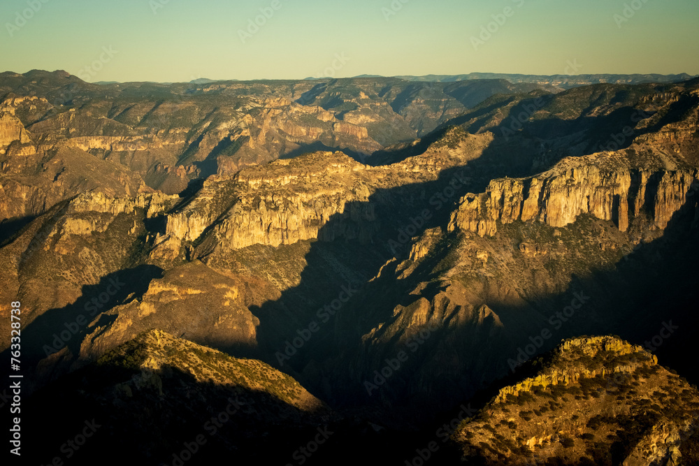Mexico Copper Canyon Chihuahua state view at sunset aerial drone 