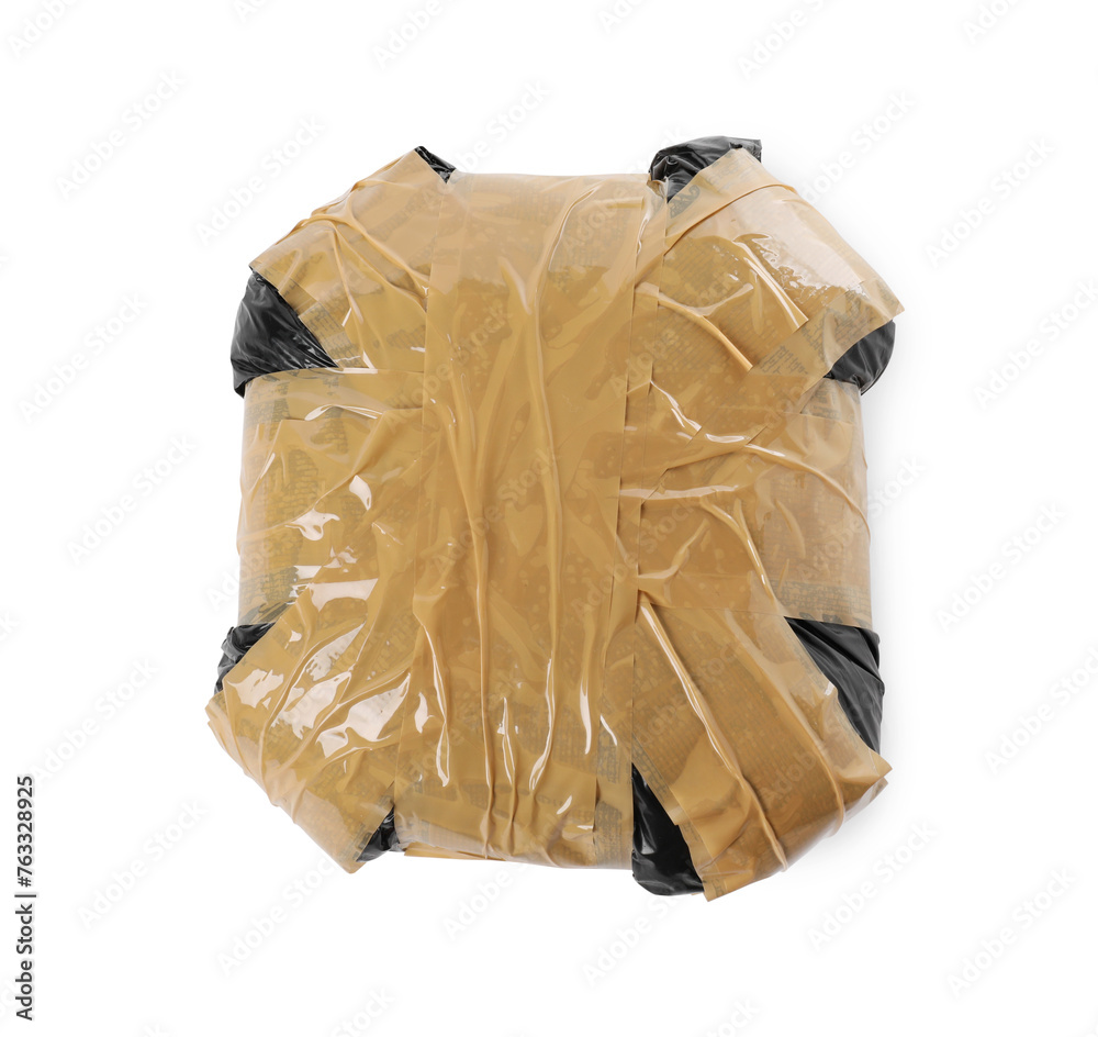 Package with narcotics isolated on white, top view - obrazy, fototapety, plakaty 