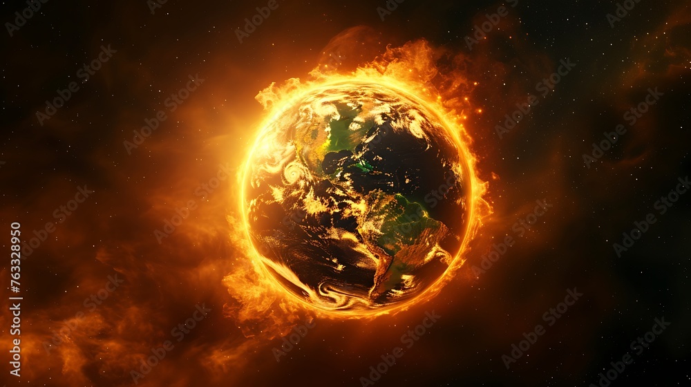 Burning Planet Earth represents climate change Burning Planet Earth represents climate change